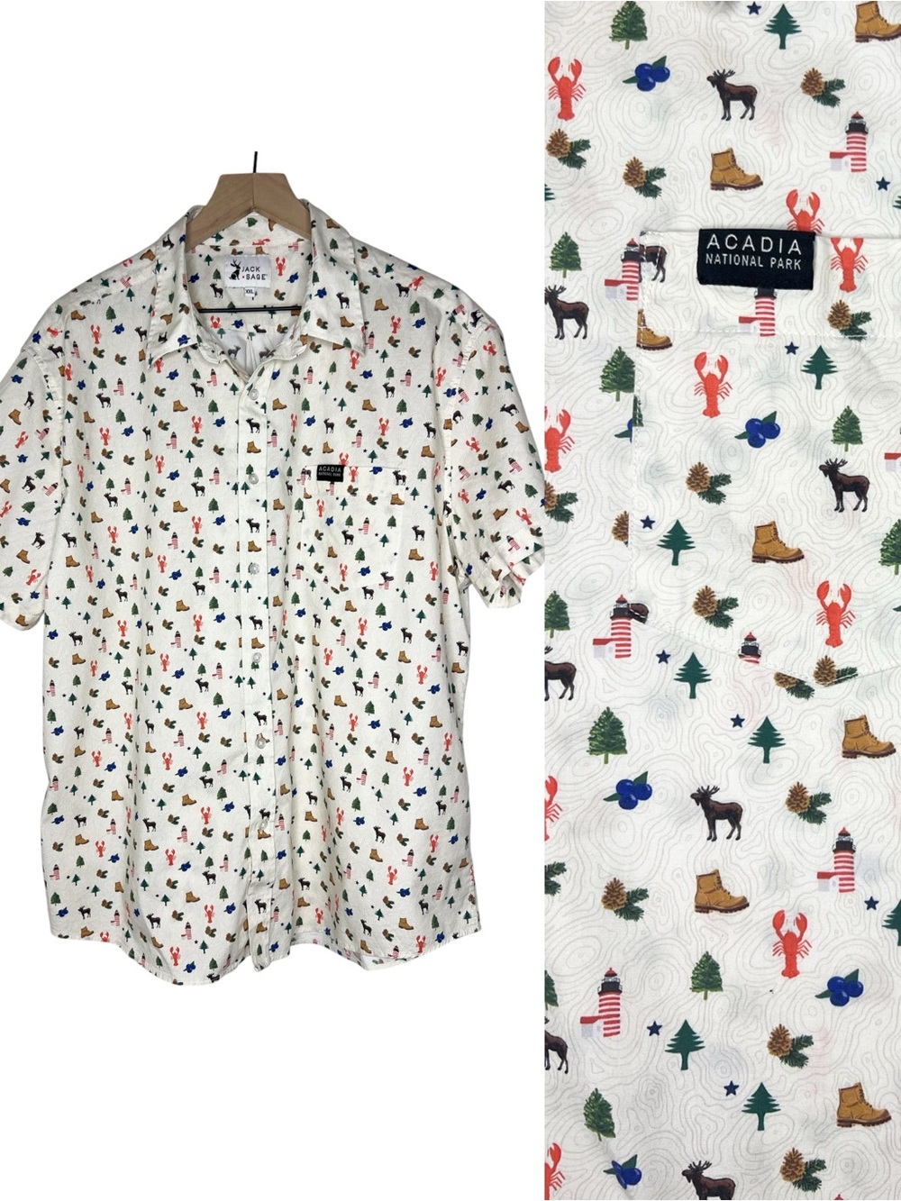 Jack & Sage Camp Shirt Acadia National Parks Print Short Sleeve Button Down XXL